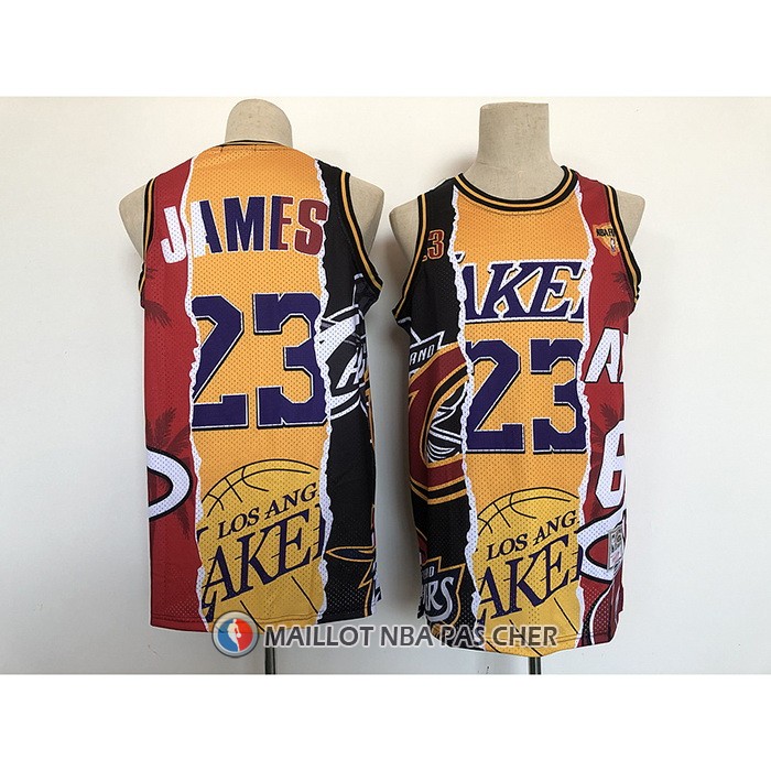 Maillot Los Angeles Lakers LeBron James No 23 Heat Cavaliers Noir Rouge Jaune